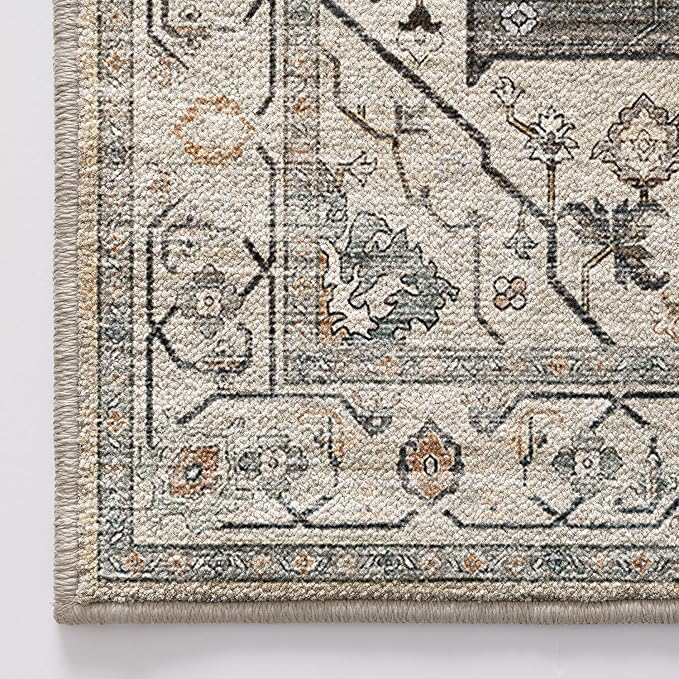 LUMI 5x8 Washable Area Rug for Living Room, Ultra Soft Vintage Rug with TPE Non Slip Backing, Stain Resistant, Low Profile Carpet High Traffic for Bedroom, Dining Room