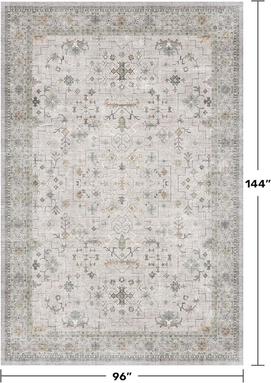 Hazo Haus Light Gray 8x12 Large Area Rugs for Living Room - Oriental Rug for Bedroom Under Bed, Dining Room Under Kitchen Table, Washable Soft Non Slip Unique Indoor Décor