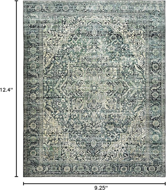 BILEEHOME Dark Emerald Green 2x3 Rug for Living Room,Vintage Floral Waterproof Non Slip Cool Area Rugs for Men Office Hardwood Floors Bedroom