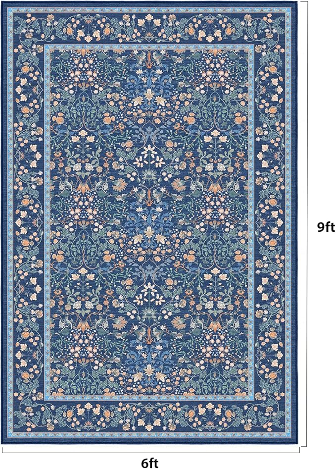 AMADA HOMEFURNISHING 6x9 Area Rugs, Non-Slip & Low-Profile Living Room Rug with Durable Edge Binding, Soft Large Washable Floral Rug for Living Room, Bedroom, Dining Room
