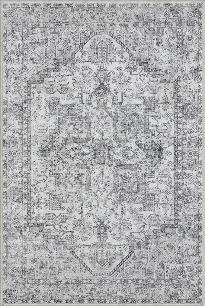 KOZYFLY Boho Area Rug 3x5 Ft Rugs for Entryway Washable Entry Rug Non Slip Door Mat Indoor Entrance Printed Faux Wool Throw Rugs for Entrance Kitchen Living Room, Gray