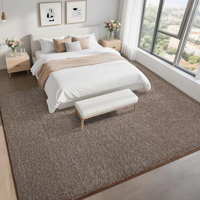 7x10 Area Rugs for Bedroom Living Room, Brown Soft Low-Pile Modern Indoor Thickened Memory Foam Non-Slip Washable Carpets for Kids Dorm Home Decor Rug