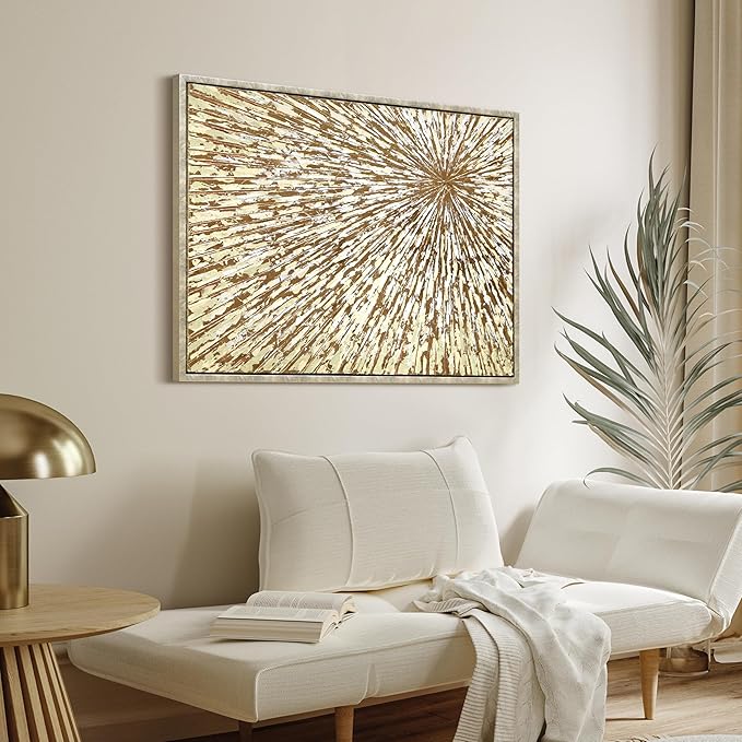 Empire Art Direct Radiant Burst Metallic Hand Painted Framed Canvas Wall Art with Gold Foil, Ready to Hang, Living Room, Bedroom & Office, 30"x40"x1.5"