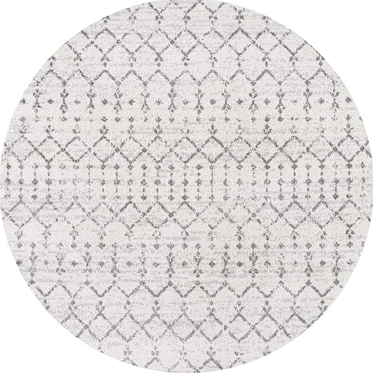 JONATHAN Y Boho Vintage Diamond Cream/Gray Round Area Rug 8 ft, Moroccan Hype for Living Room, Bedroom, Kitchen, Office, Easy-Cleaning, High Traffic, Pet-Friendly, Non-Shedding (MOH101B-8R)
