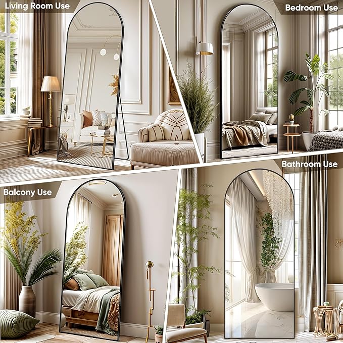 Antok Arched Full Length Mirror, 68"x28" Black Metal Frame Floor Mirror for Bedroom Living Room, Freestanding/Wall Mount/Leaning