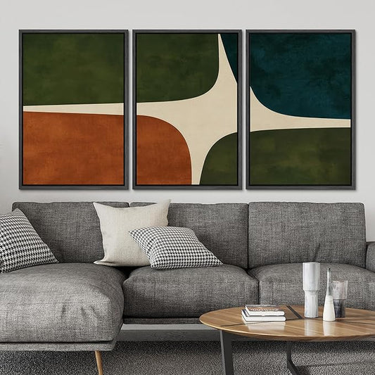 SIGNLEADER Framed Canvas Print Wall Art Set Dark Green Rust Blue Mid Century Abstract Color Block Illustrations Modern Art Boho Decorative for Living Room, Bedroom, Office - 24"x36"x3 BLACK