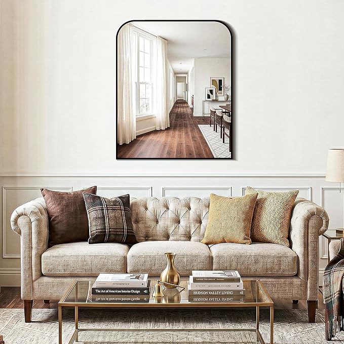 Bathroom Vanity Mirror for Wall, 36" x 30" Black Metal Framed Bathroom Mirror for Over Sink, Living Room, Bedroom, Entryway, Mantel, Fireplace Decor