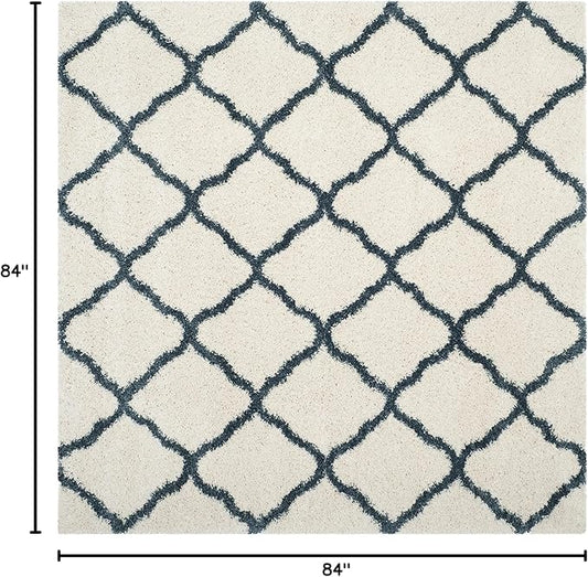 SAFAVIEH Hudson Shag Collection 7' Square Ivory / Slate Blue SGH283T Moroccan Trellis Non-Shedding Living Room Bedroom Dining Room Entryway Plush 2-inch Thick Area Rug