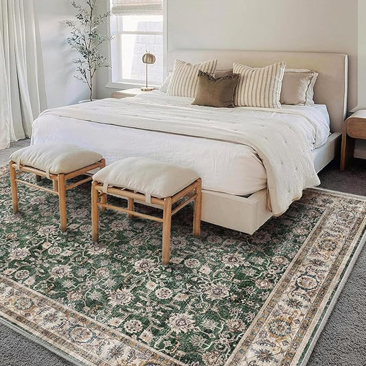 CHAMPLANT Washable Area Rug 8'x10' Retro Boho Design Non-Shedding Non-Slip Easy Care Ideal for High Traffic Areas in Living Room Bedroom Office Coffee Table Kitchen Large Carpet