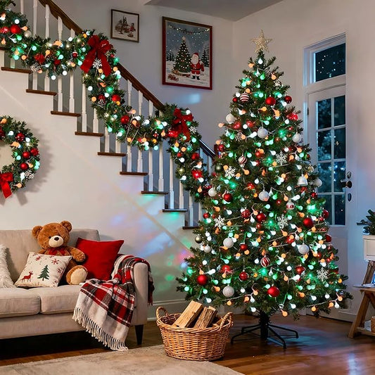 JMEXSUSS Globe String Lights, Red White and Green Christmas Lights,100 LED Plug