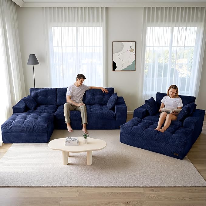 MAXYOYO Sectional Sofa Couch and Chaise Lounge, L Shaped Modern Cloud Couch with Ottoman, Comfy Sofa with Layered Cushion, Tufted Upholstered Sleeper Chair for Living Room, No Assembly Required