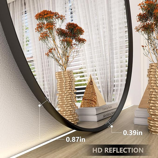 40x24 Black Irregular Wall Mirror, Black Matte Asymmetrical Bathroom Mirror, Decorative Framed Mirror for Bathroom Bedroom Entryway, Shatterproof, Anti-Rust (Horizontally/Vertically)