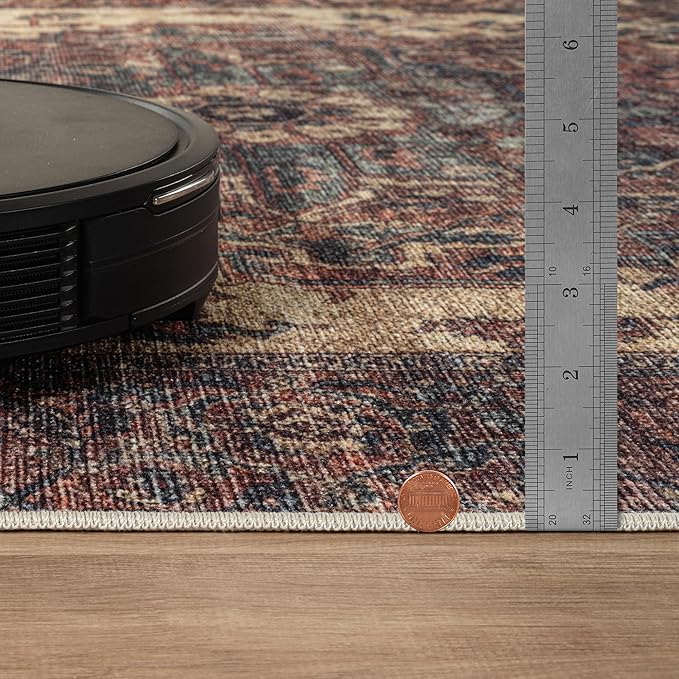 Bloom Rugs Washable 6' x 9' Rug - Beige/Terracotta Traditional Area Rug for Living Room, Bedroom, Dining Room, and Kitchen - Exact Size: 6' x 9'