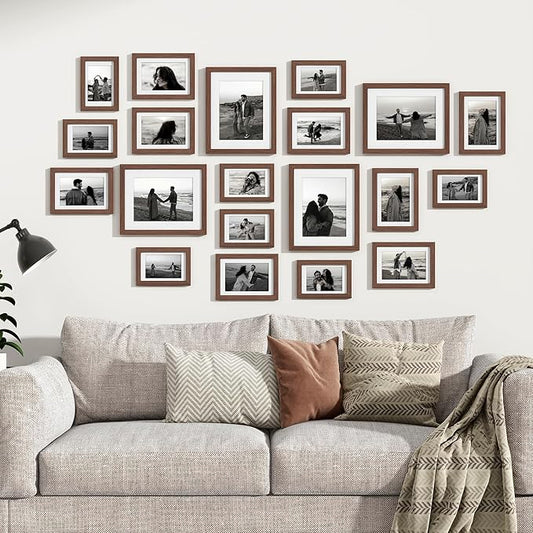 Venusmiles 20 Pack Picture Frames Collage Wall Decor, Gallery Frame Set for Wall Mounting or Tabletop Display, Multi Sizes Including 4pcs 8x10, 8pcs 5x7, 8pcs 4x6, Walnut