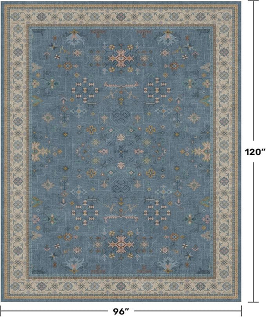 Hazo Haus Boho 8x10 Large Area Rugs for Living Room - Eclectic Dusky Blue Rug for Bedroom Under Bed, Dining Room Under Kitchen Table, Washable Soft Non Slip Unique Colorful Indoor Décor