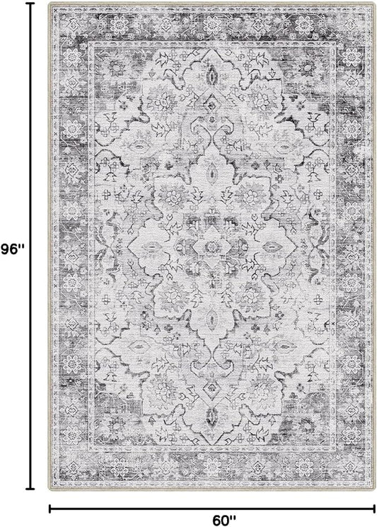 LUMI 5x8 Washable Area Rug for Living Room, Ultra Soft Stain Resistant Carpet with Non Slip Rubber Backing, Non-Shedding Low Pile Rugs for Bedroom, Dining Room, Indoor, Office