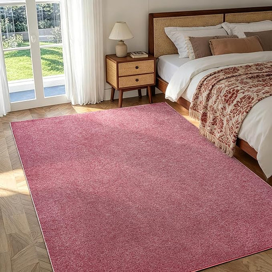 FinRèc 4x6 Washable Area Rugs for Bedroom Living Room, Low Pile Thin Rug Solid Color, Non-Slip Carpet Indoor for Home Decor (Red/White)