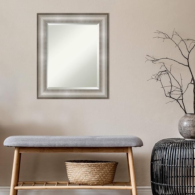 Amanti Art Silver Bathroom Mirror for Over Sink, 25x21 Imperial Silver Rectangle Vanity Mirror, Small Traditional Frame, Hangs Horizonally and Vertically, Bathroom Wall Decor, Beveled Edge