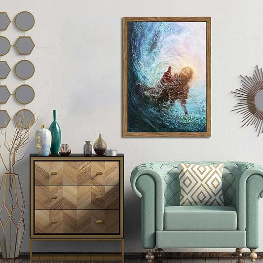 Framed Jesus Christian Wall Art, Hand of God Canvas Paintings Posters Prints, Christ Religion Bible Jesus Salvation Wall Decor for Church Study Prayer Room Home Decoration 36x24 in