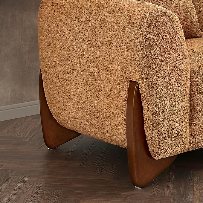 Morden Fort Boucle Armchair, Modern Upholstered Sofa Chair Wooden Leg with Durable Comfy Boucle Pet-Friendly 25'' Deep Seat & Pillow Couch Accent Chairs for Living Room Bedroom Reading, Toffee Orange