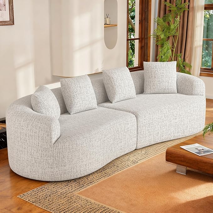 110” Modern Curved Sofa,Oversized Couch for Living Room,Cloud Couch with Boneless Couchs,Modular Sectional Sofa with Deep Seat,No Assembly Required,Beige