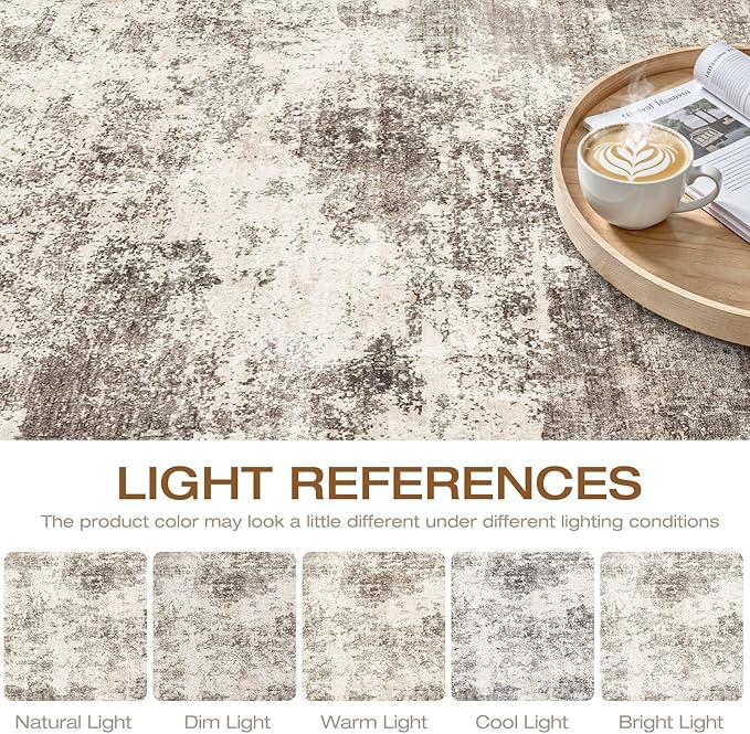 10x14 Area Rugs Living Room: Washable Large Neutral Rug Abstract Soft Modern Stain Resistant Indoor Floor Non-Slip Carpet for Bedroom Nursery Kids Office Playroom Dining Room Under Table- Mocha Brown