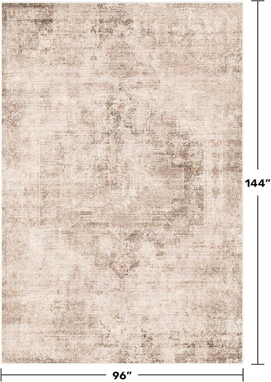 Hazo Haus Farmhouse Area Rugs 8x12 for Living Room - Abstract Medallion Rug for Bedroom, Dining Room Under Table, Washable Non Slip, Fade & Stain Resistance
