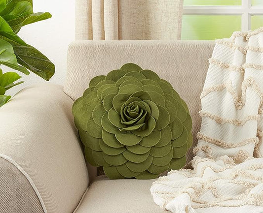 SARO LIFESTYLE Flower Design Poly Filled Throw Pillow, Kiwi, 13"