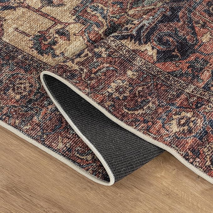 Bloom Rugs Washable 4' x 6' Rug - Beige/Terracotta Traditional Area Rug for Living Room, Bedroom, Dining Room, and Kitchen - Exact Size: 4' x 6'