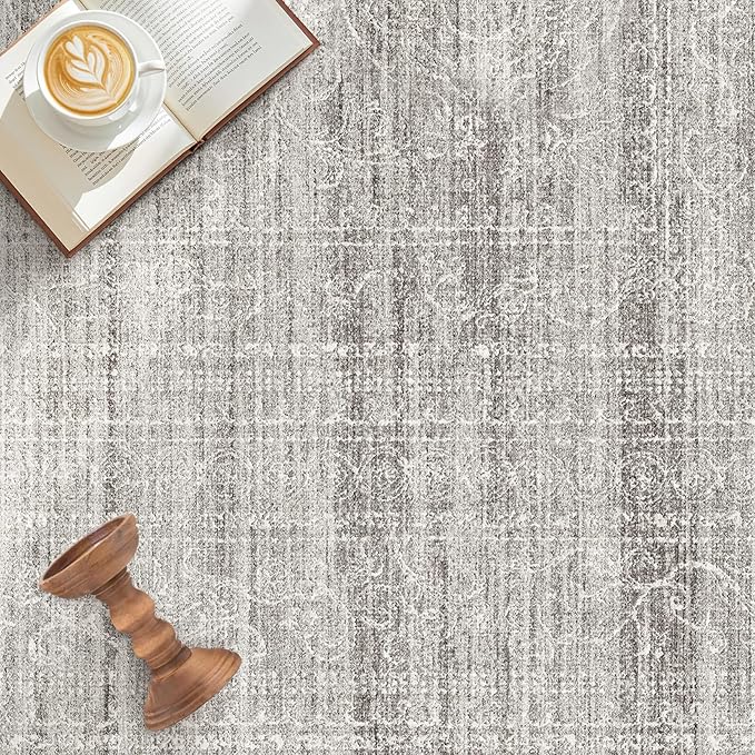 9x12 Area Rug Living Room: Washable Large Neutral Soft Rug Farmhouse Stain Resistant Indoor Non-Slip Floor Carpet for Bedroom Nursery Kids Playroom Office Dining Room Dorm- Gray Brown