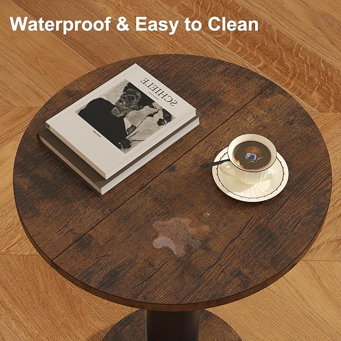 LAATOOREE Small Round Side Tables Set of 2, Drink Tables, Accent Coffee Tables, Pedestal End Tables with Thick Solid Wood Legs for Living Room,Sofa Couch,Small Spaces,Bedroom (Rustic Brown+ Black)
