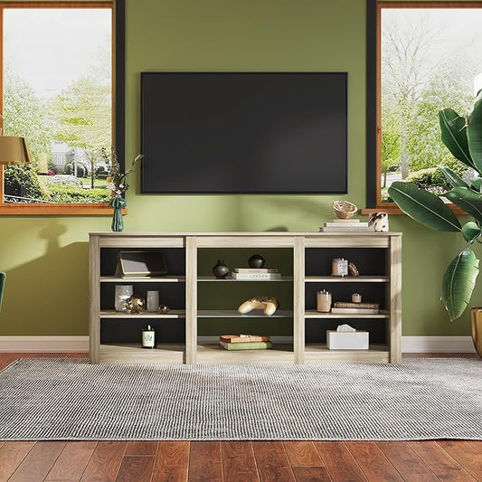 WLIVE Modern TV Stand for 65 Inch TV, Entertainment Center with Adjustable Open Shelves & RGB LED Lights, Sturdy Media Console for Living Room, Bedroom,Gaming(Gray Oak)