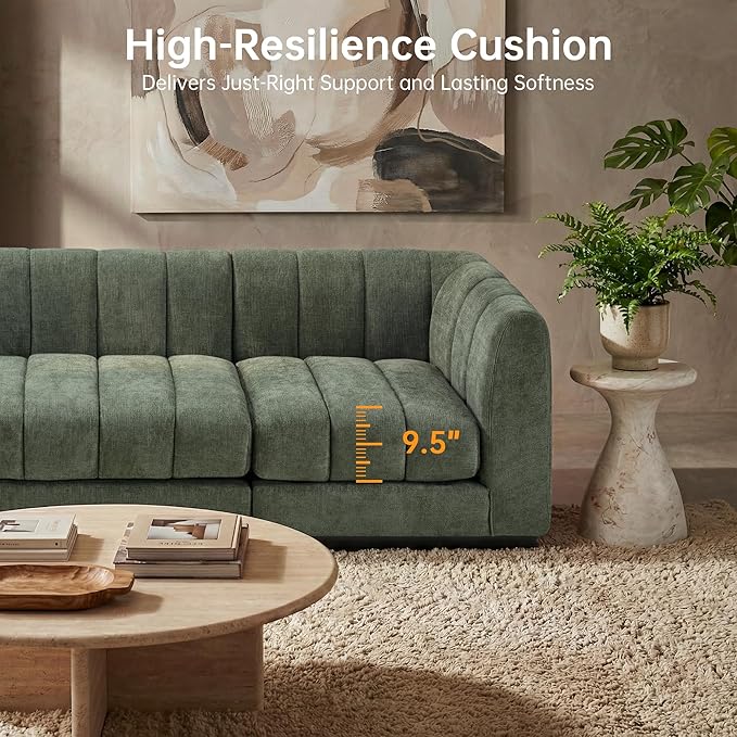 Morden Fort 6-Seater L-Shaped Modular Sectional Sofa, Large Deep Seat Chenille Couch for Living Room, Modern Modular Corner Sofa with High-Density Foam Cushions, Family Couch, Green