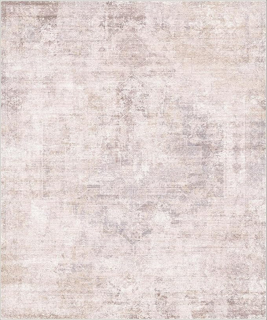 Hazo Haus Modern 10x12 Area Rug for Living Room - Large Bedroom Rug Under Bed, Pink and White Distressed Medallion Pattern, Ultra Soft Washable Non Slip Lightweight Thin Foldable