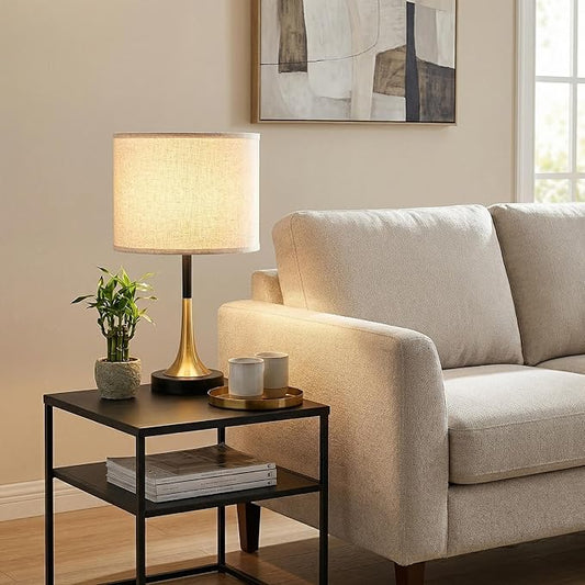 16.5'' Modern Table Lamps Set of 2 with Gold Metal Base and Linen Shade, Mid-Century Bedside Nightstand Lamps for Living Room and Bedroom(Bulb NOT Included)
