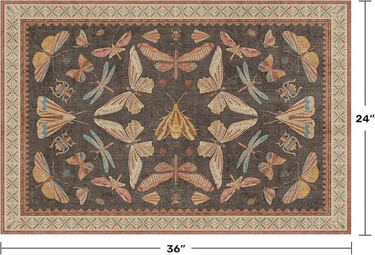 Vintage 2x3 Entry Way Rugs Indoor, Stain Resistant Washable Kitchen Rugs Non Slip, Small Soft Carpet for Bathroom, Powder Room, Insect Boho Indoor Décor, Low Pile & Stain Resistant (Orange and Brown)