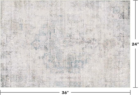 Blue and Gray 2x3 Washable Rug for Bathroom, Entryway Indoor, Kitchen Floor Waterproof, Powder Room, Non Slip Low Pile Stain & Fade Resistant Small Throw Rug, Modern Abstract Decor