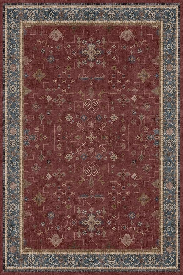 Hazo Haus Oriental 8x12 Large Area Rugs for Living Room - Burgundy Rug for Bedroom Under Bed, Dining Room Under Kitchen Table, Washable Soft Non Slip Unique Indoor Décor