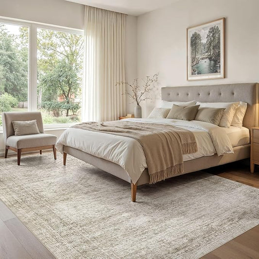 EIEIHOUSE Washable Area Rugs for Living Room -6x9 Neutral Vintage Distressed Floral Farmhouse Boho Large Soft Floor Rug Indoor Non Slip Carpet for Living Room Bedroom Dining Room Office-Beige