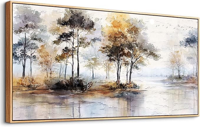 Wapluam Large Canvas Wall Art,Forest Framed Wall Art,Abstract Wall Art Artwork Retro Landscape Trees Pictures Decor Rustic Nature Canvas Painting Ready To Hang Living Room Bedroom Home Office 60"X30"