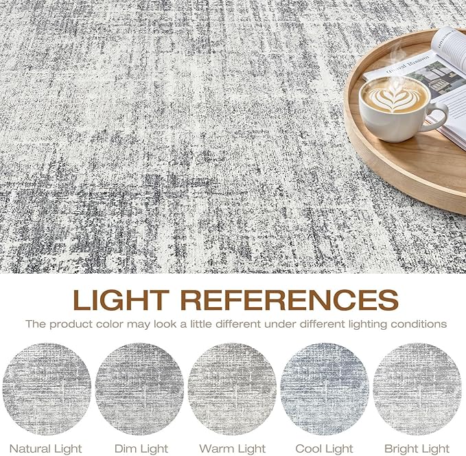 7ft Round Rug Living Room: 7x7 Washable Large Neutral Grey Circle Area Rug Abstract Soft Modern Stain Resistant Indoor Floor Non-Slip Carpet for Bedroom Nursery Kids Office Playroom Dining Room
