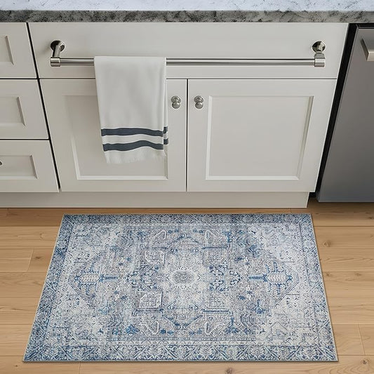 Bloom Rugs Washable Non-Slip 2' x 3' Rug - Blue/Gray Traditional Oriental Area Rug for Living Room, Bedroom, Dining Room, and Kitchen - Exact Size: 2' x 3'