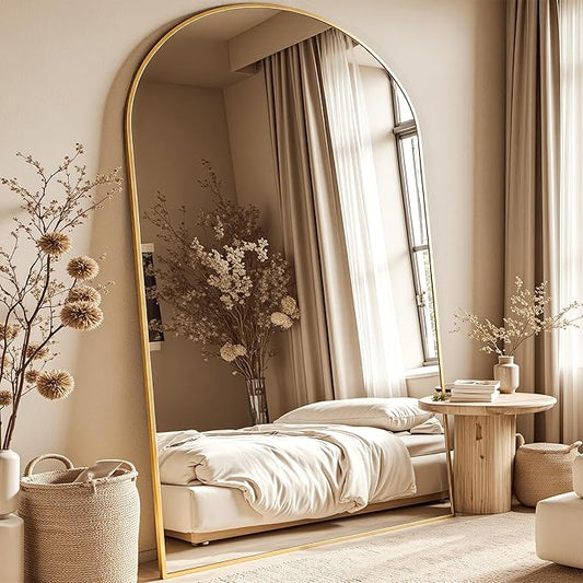 Full Length Mirror, 81"x41" Arched Full Body Mirror, Oversized Floor Mirrors, Leaning Free Standing Mirrors, Hanging Mounted Large Mirrors for Bedroom Dressing Room, Cloakroom, Gold
