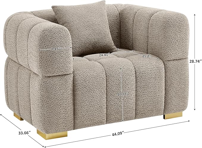 VANOMi Sofa and Chair Set, Modern Deep Seat Couch & Boucle Sofa Chairs, Oversized Upholstered Couch Sets for Living Room, Apartment, Office, Bedroom, Camel (3 Pieces)