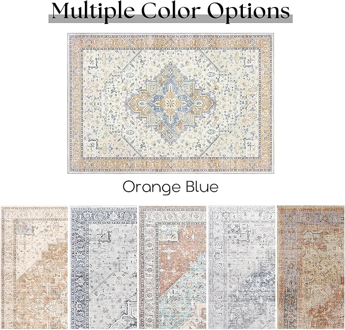 BILEEHOME Orange and Blue Coloful Rug for Living Room,Machine Washable Bright Colored Multi Color Area Rugs 5x7