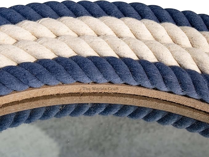 Nautical Round Rope Mirror - White Twisted Rope Wall Hanging Mirror, Rustic Boho & Coastal Farmhouse Décor for Bathroom, Bedroom, Nursery, or Entryway