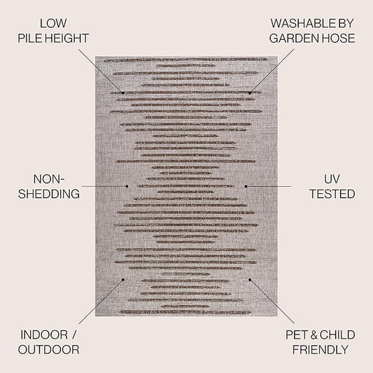 JONATHAN Y Stripe Geometric Indoor Outdoor Area Rug 3X5 Beige/Brown, Zolak Berber for Backyard, Patio, Porch, Easy-Cleaning, High Traffic, Pet-Friendly, Non-Shedding (SMB124A-3)