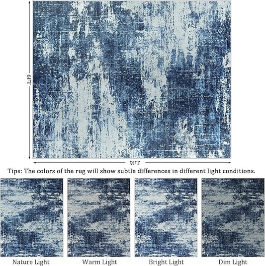 6x9 Area Rug Living Room Rugs - Washable Rug Large Modern Abstract Soft Thin Carpets Indoor Floor No Slip Vintage Carpet for Bedroom Under Dining Table Nursery Home Office Decor Deep Blue
