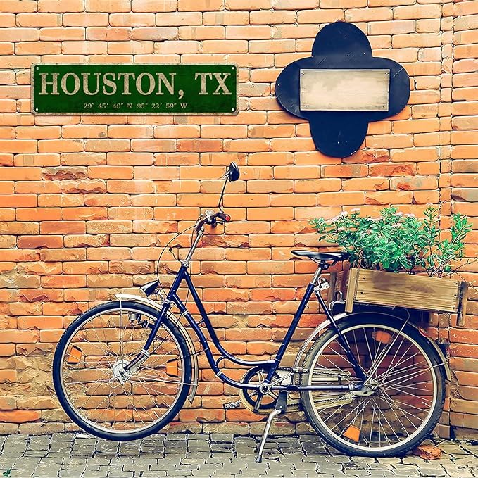 LINStore Houston, TX City Sign Vintage Metal Wall Art Office/Home/Classroom Decor 4” x 16”