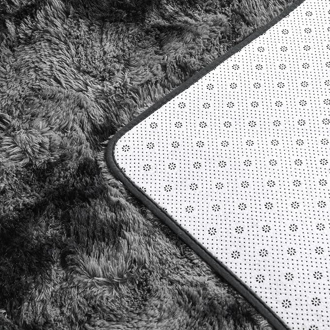 Deerhoo Large Shag Area Rugs 6 x 9, Tie-Dyed Plush Fuzzy Rugs for Living Room, Ultra Soft Fluffy Furry Rug for Bedroom, Indoor Carpet Nursery Rugs for Kids Room Home Decor, Dark Grey